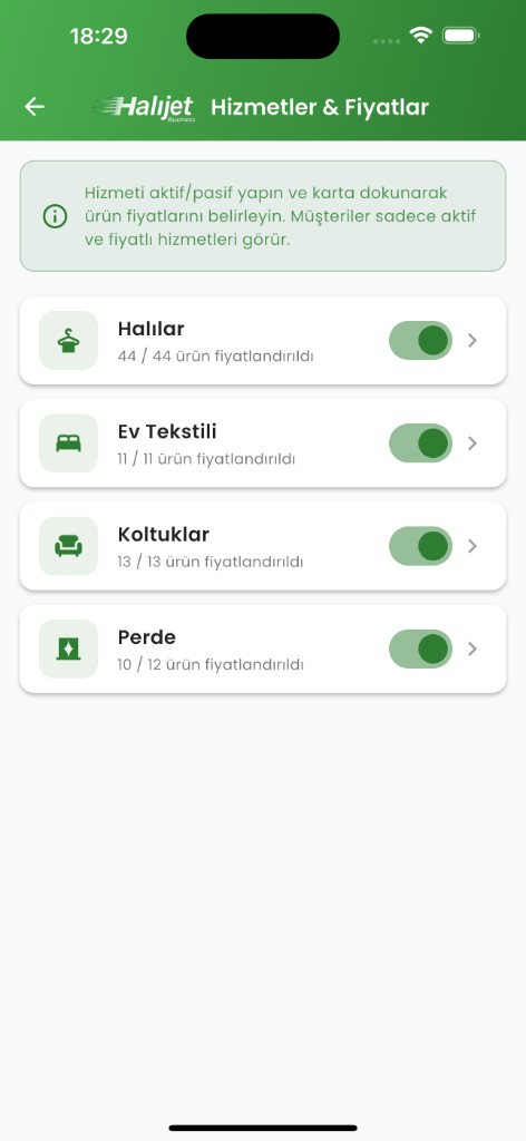 Halıjet Business hizmetler ve fiyatlar