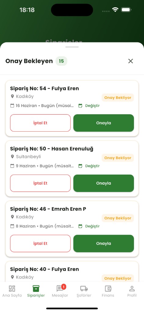 Halıjet Business onay bekleyen siparişler