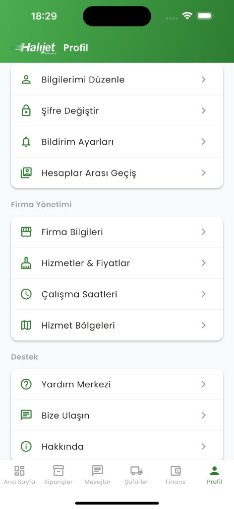 Halıjet Business profil ekranı