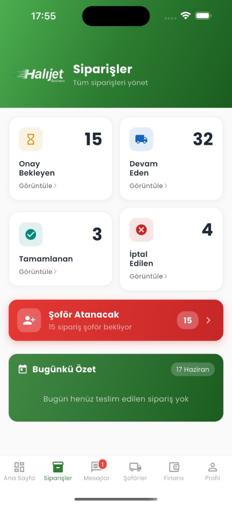 Halıjet Business siparişler ekranı