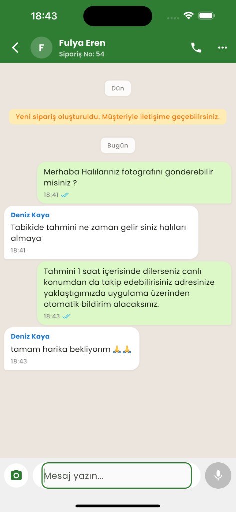 Halıjet Business sohbet ekranı